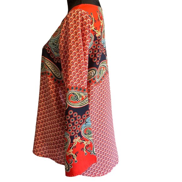 💖West Kei Women's Boho Paisley Tunic Top - Red/Navy Pattern Long Sleeve Tassel - Picture 5 of 8